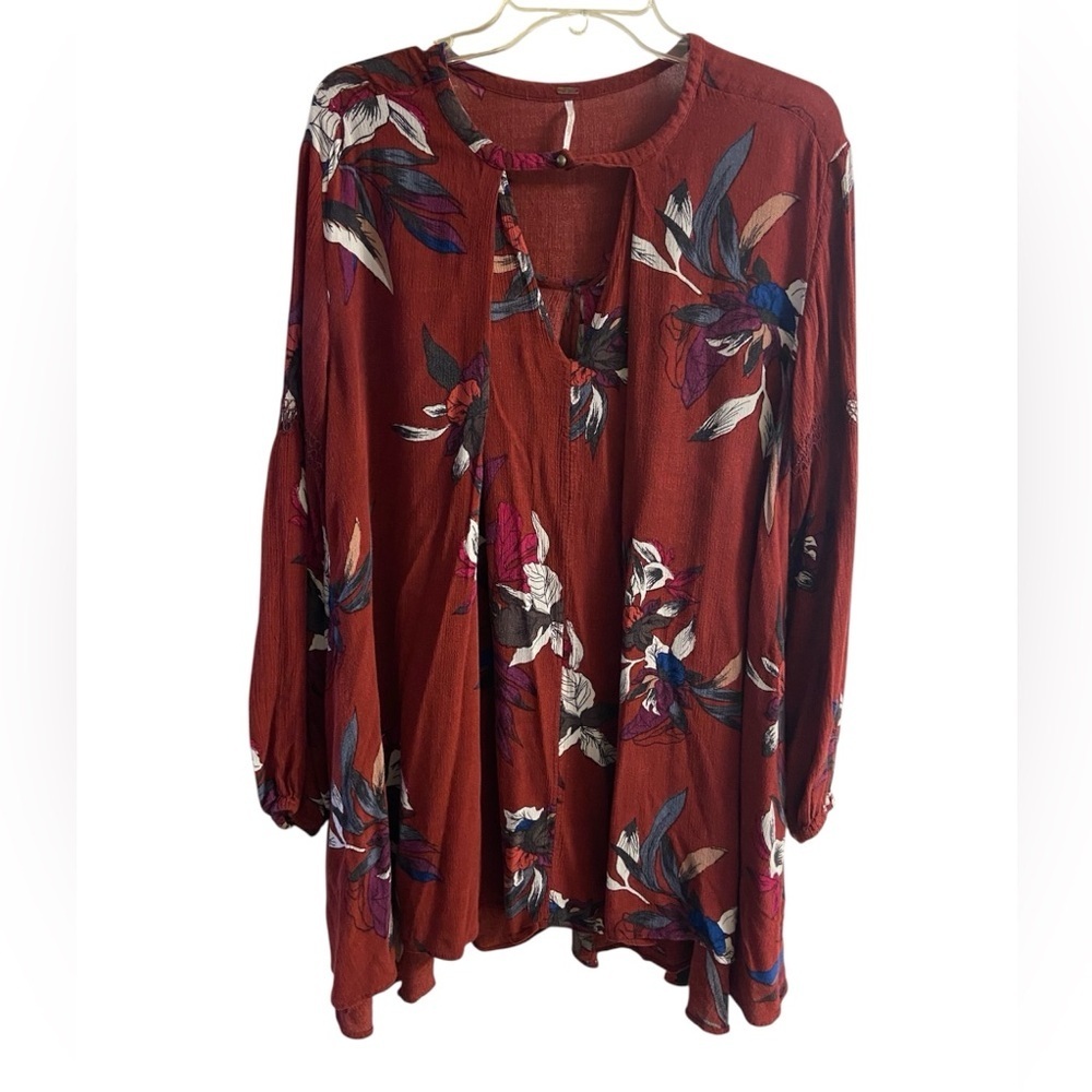 Free People maroon‎ tunic Top with pockets boho medium
